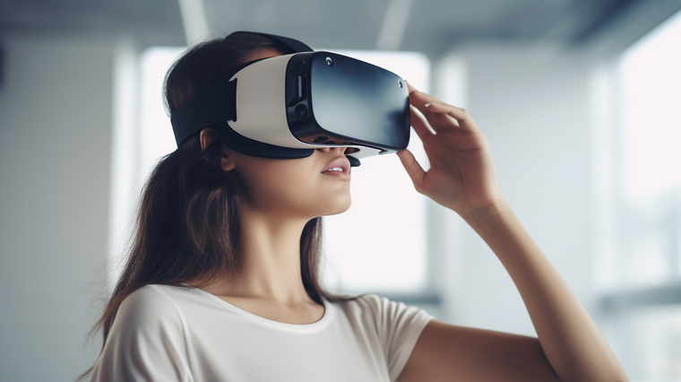 Mädchen mit VR-Brille in einem Virtual-Reality-Club