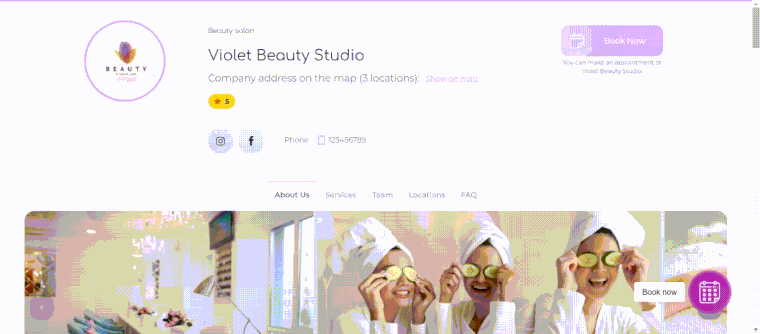 A beauty salon's website in the EasyWeek system
