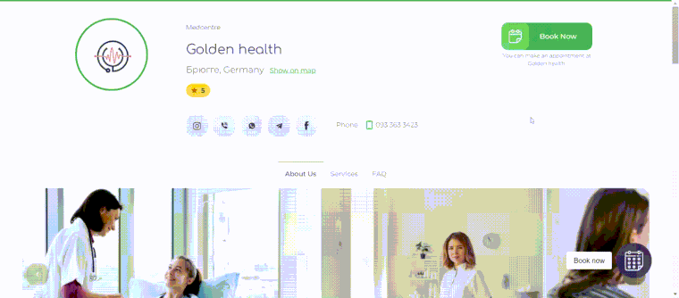 Medical centre's website in the EasyWeek system
