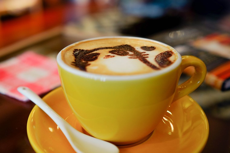 A cup of coffee in cat cafe